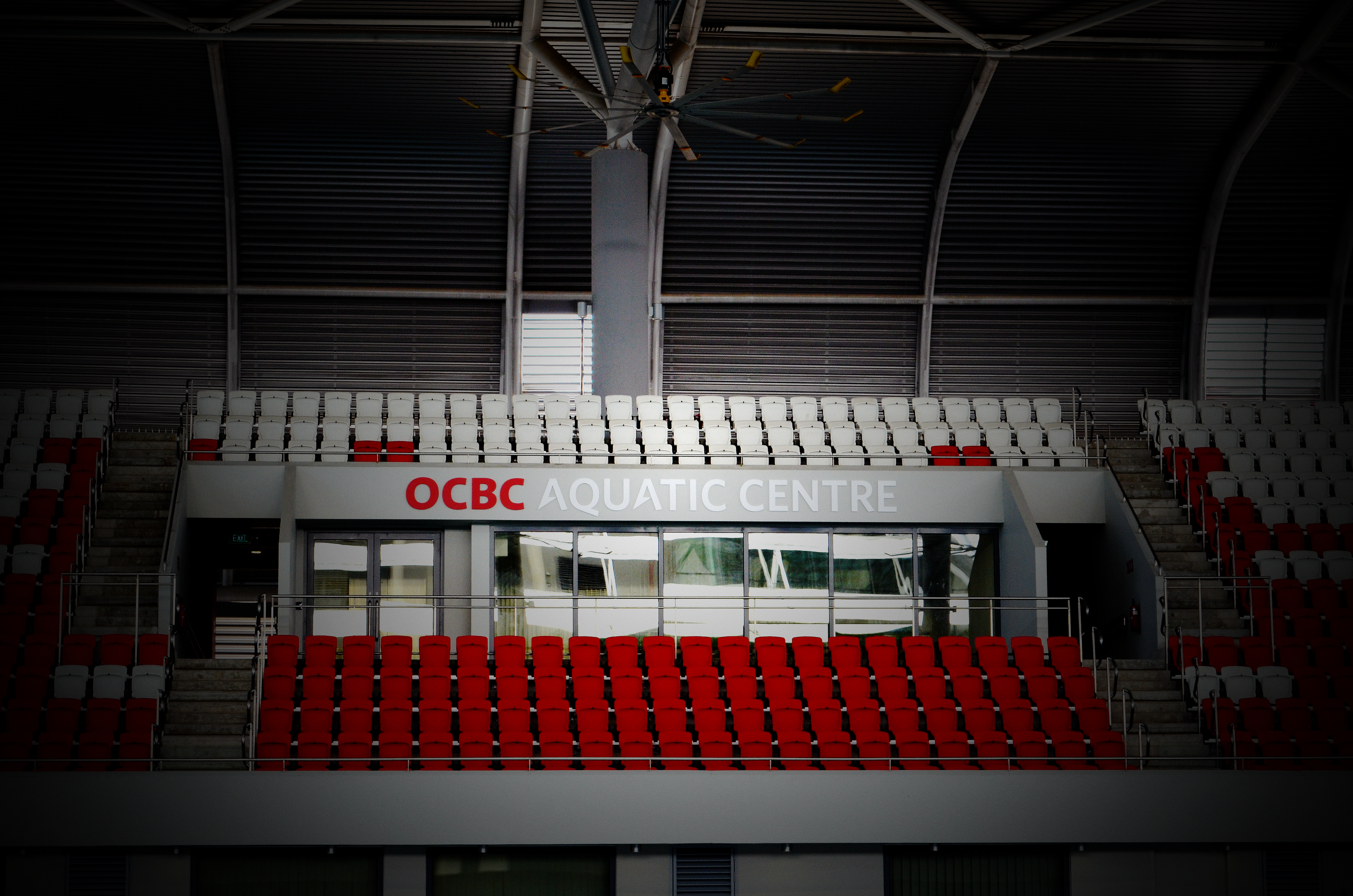 OCBCAquaticCenter Indoor venue-name sign at OCBC Aquatic Centre